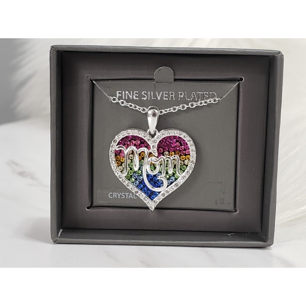 NEVER WORN Brilliance Fine Jewelry Sterling Silver Mom Heart RAINBOW CRYSTAL